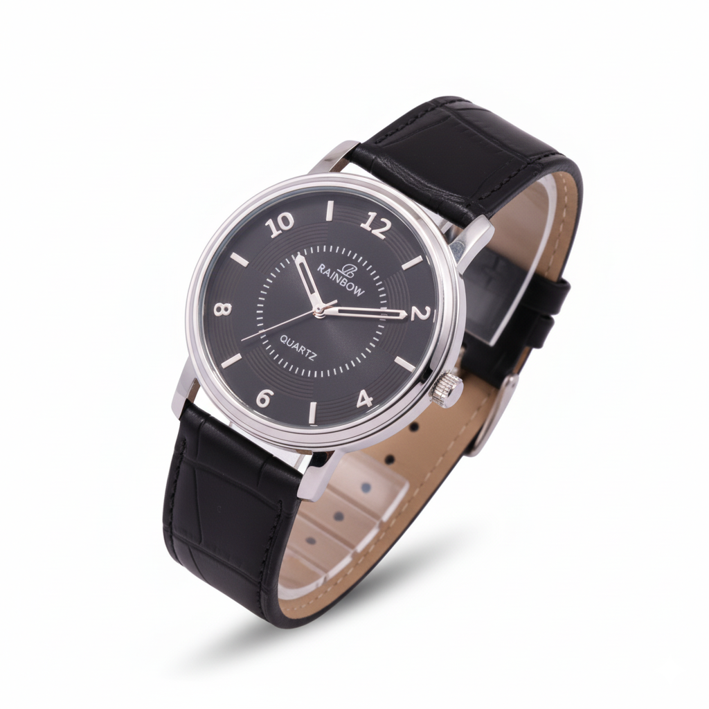 Rainbow Classic Black Dial Leather Strap Men's Watch