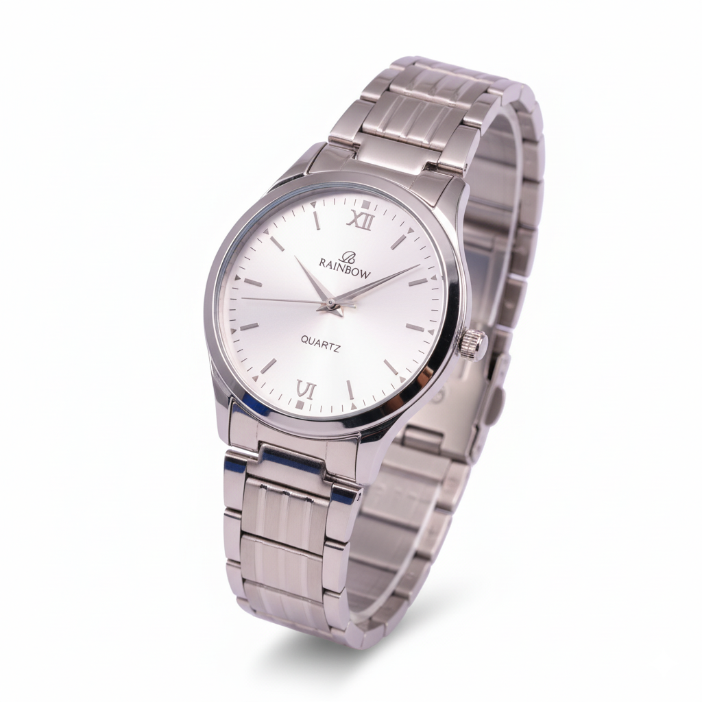 Rainbow Premium Silver White Dial Metal Strap Watch