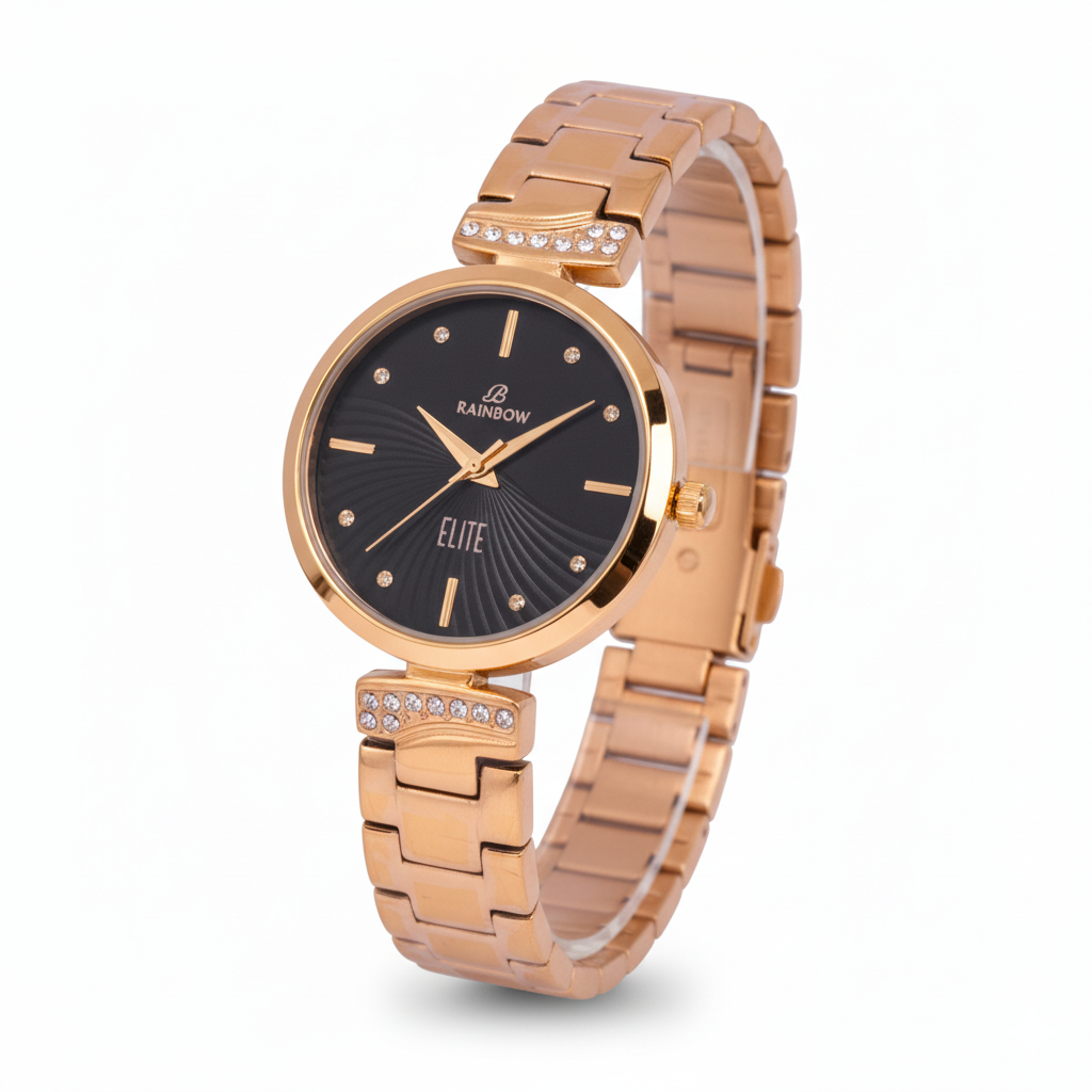 Rainbow Elite Women’s Black Dial Rose Gold Watch