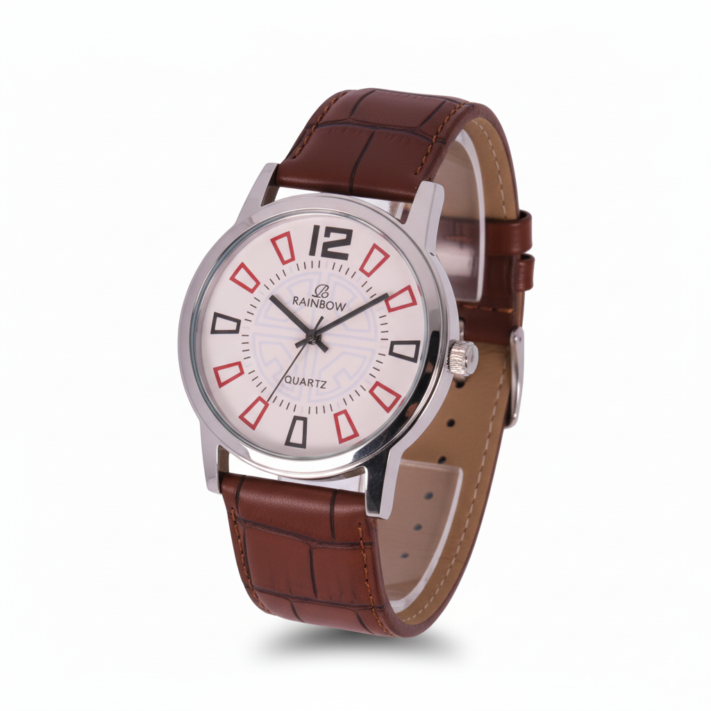 Rainbow Classic Men’s White Dial Brown Leather Strap Watch