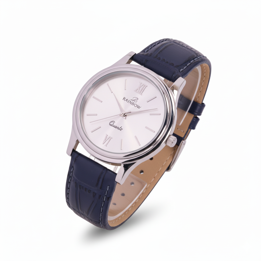 Rainbow Classic Men’s Silver Dial Blue Leather Strap Watch