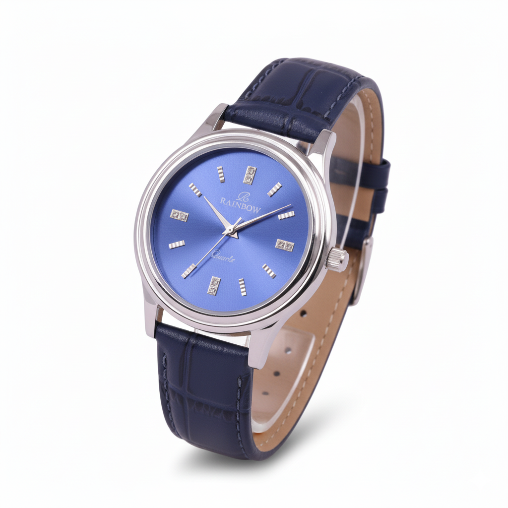 Rainbow Classic Blue Dial Leather Strap Watch for Men