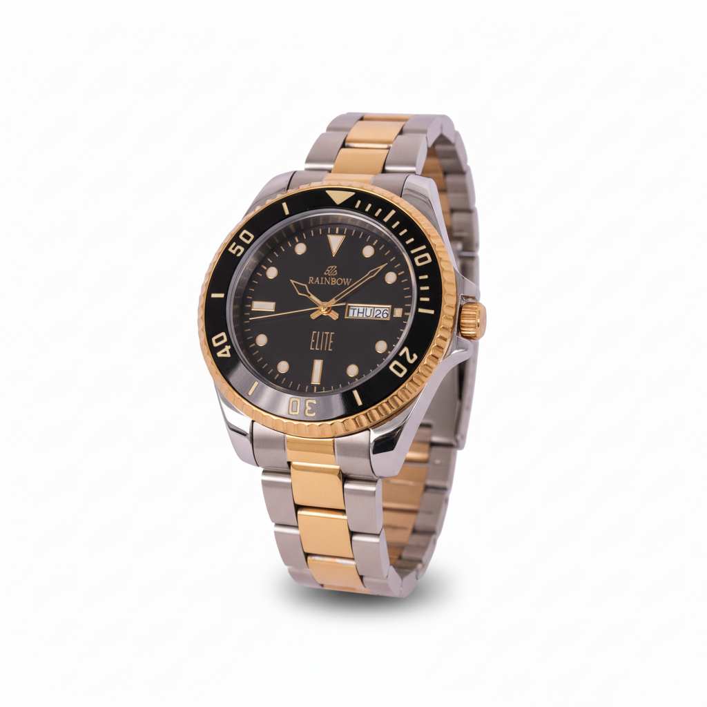 Rainbow Elite Men’s Black Dial Two-Tone Stainless Steel Watch