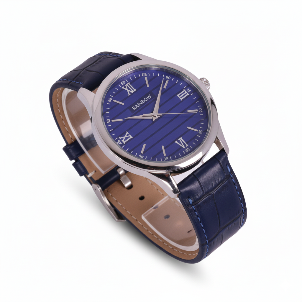 Rainbow Classic Men’s Blue Pattern Dial Blue Leather Strap Watch