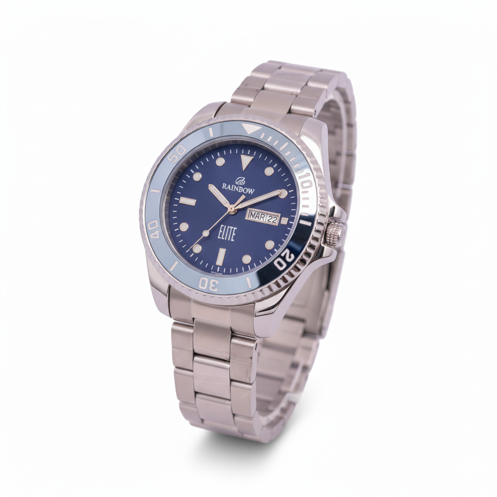 Rainbow Premium Men’s White Dial Gold Case Leather Strap Watch