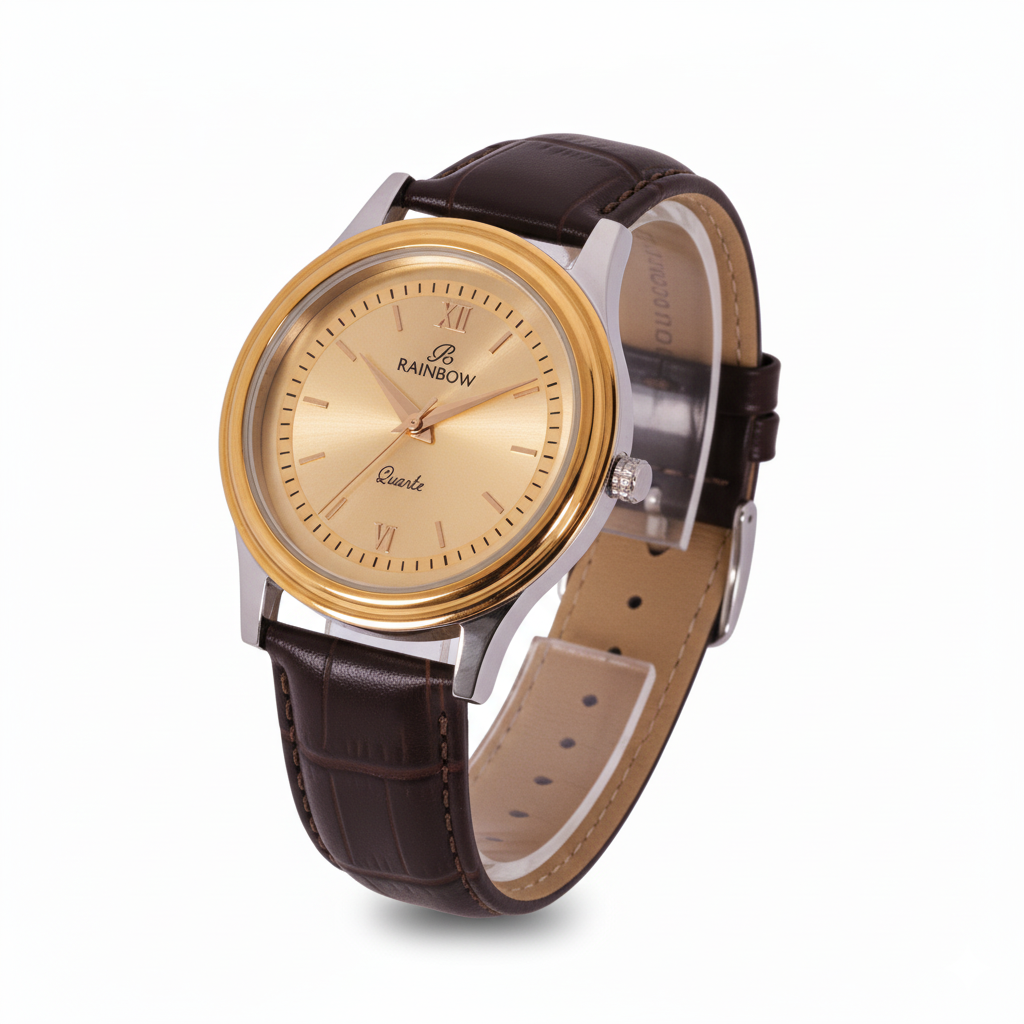 Rainbow Classic Men’s Gold Dial Brown Leather Strap Watch